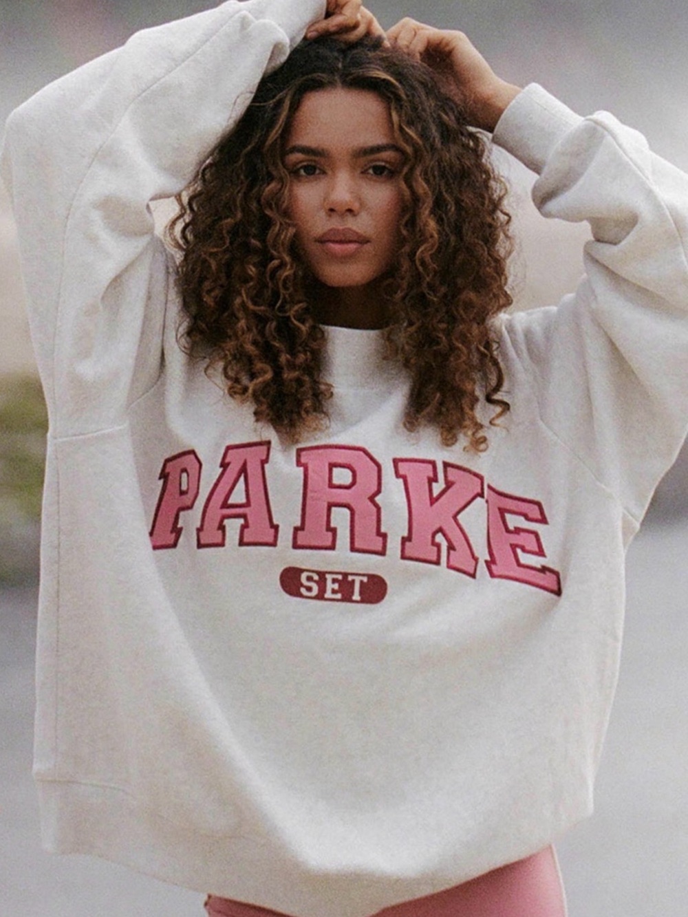 Parker Oversized Cream Sweatshirt with Pink Logo